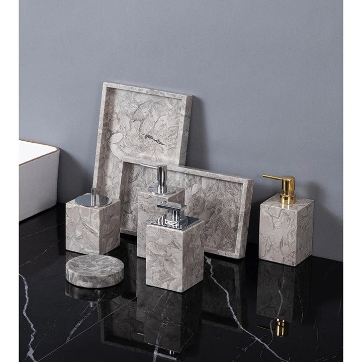 Natural Marble Bathroom Set – Soap Dispenser, Toothbrush Holder & Tray