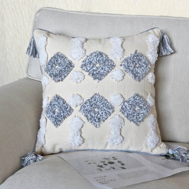 Boho Tassel Cushion Cover – Tufted Moroccan Macrame Pillow