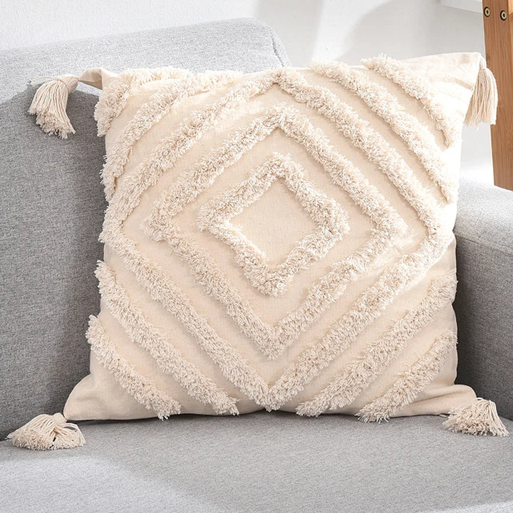 Boho Tufted Pillow Cover – Tassel Cotton Cushion Case