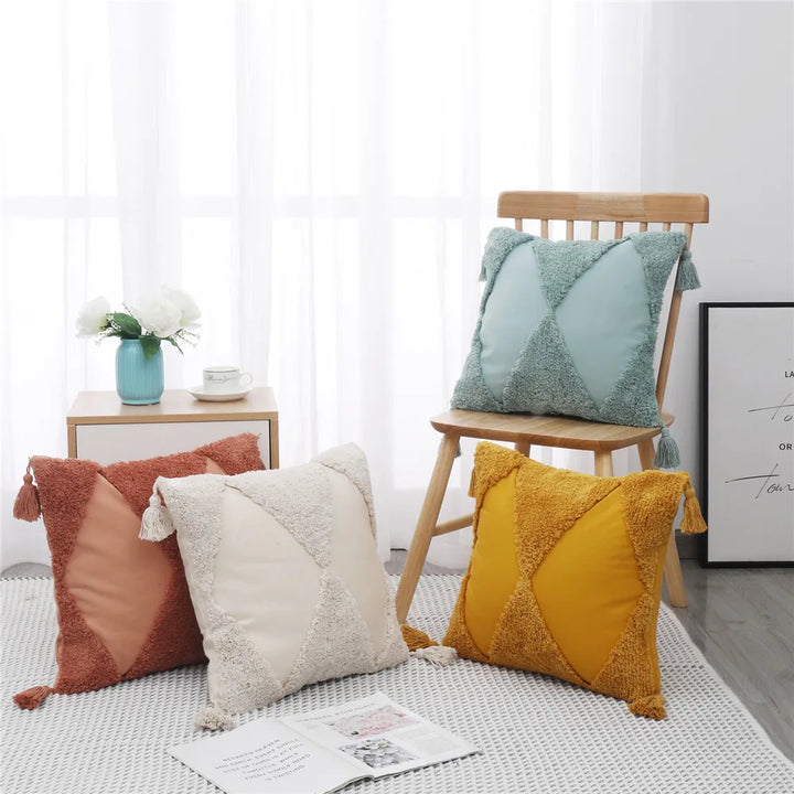 Boho Tufted Cushion Cover – Geometric Tribal Pillow