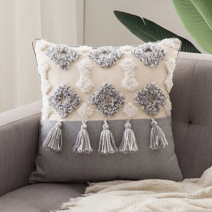 Boho Tufted Pillow Cover – Tassel Cotton Cushion Case