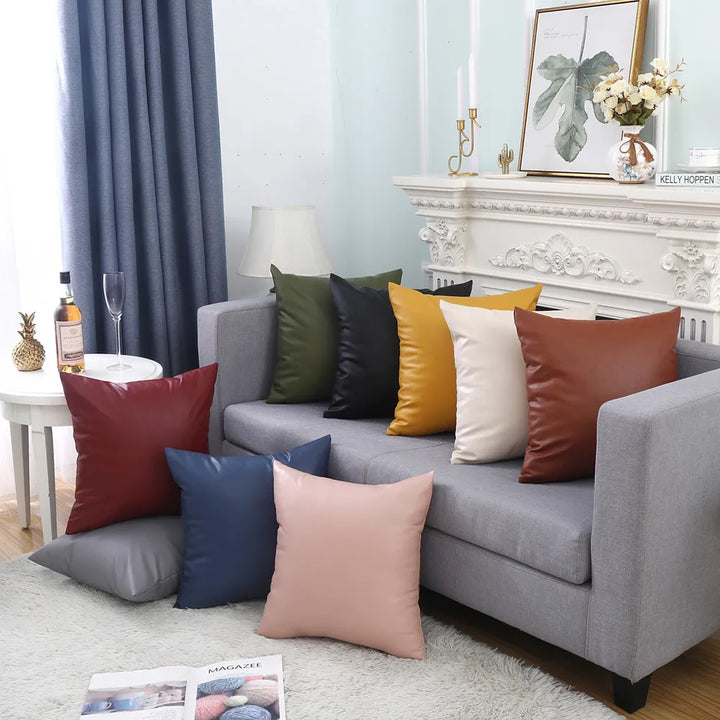 Luxury Faux Leather Cushion Cover – Modern Decorative