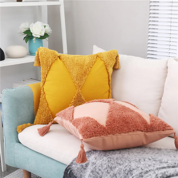 Boho Tufted Cushion Cover – Geometric Tribal Pillow