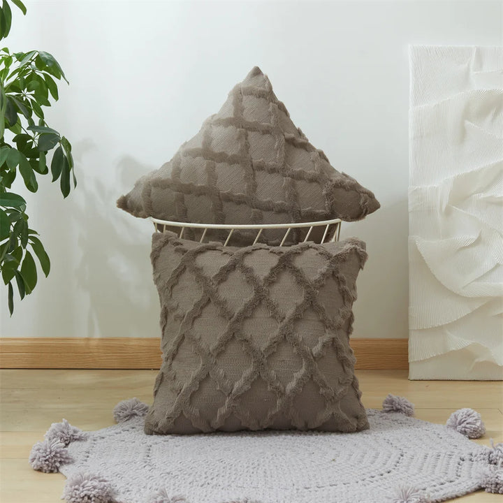 3D Plush Geometric Embroidered Cushion Cover