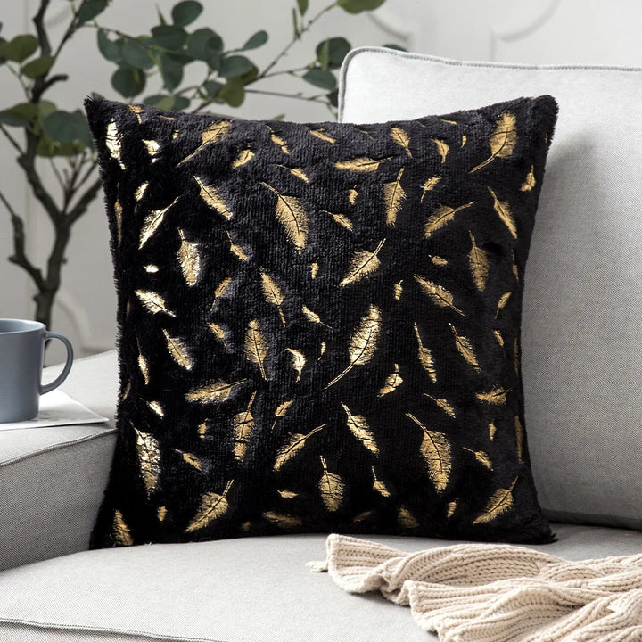 Faux Fur Pillow Cover – Gold Leaf Plush Cushion