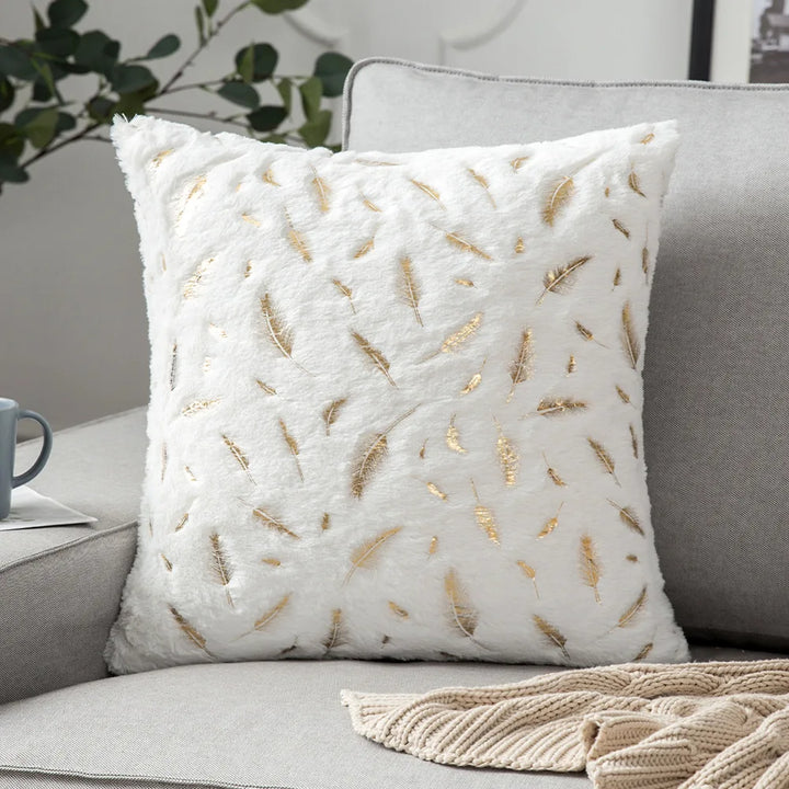 Faux Fur Pillow Cover – Gold Leaf Plush Cushion