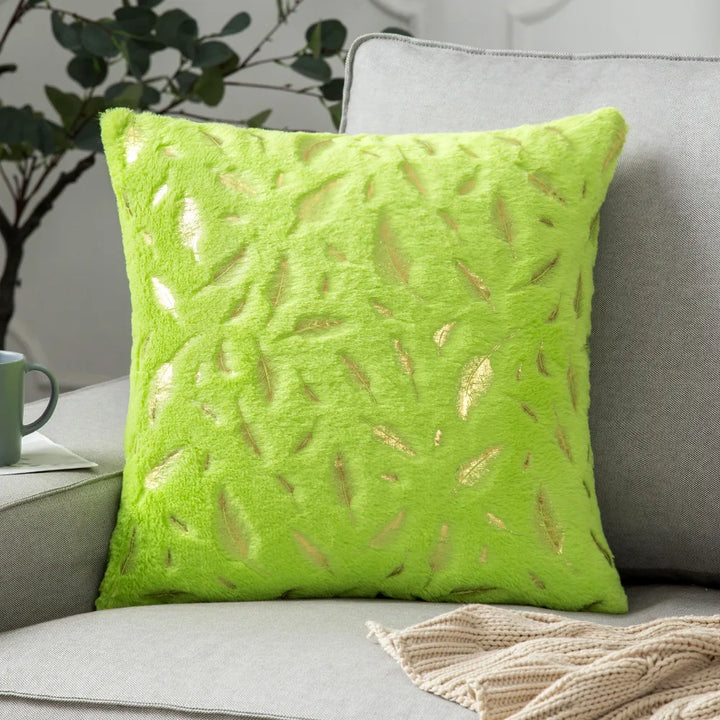 Faux Fur Pillow Cover – Gold Leaf Plush Cushion