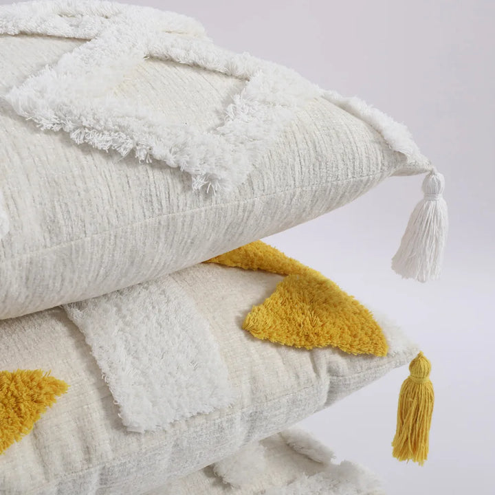 Luxury Chenille Tufted Boho Pillow Covers – Decorative Cushion Cases with Tassels for Sofa, Bed & Farmhouse Decor