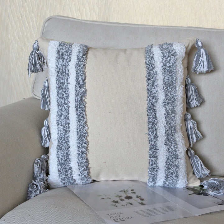 Boho Tassel Cushion Cover – Tufted Moroccan Macrame Pillow