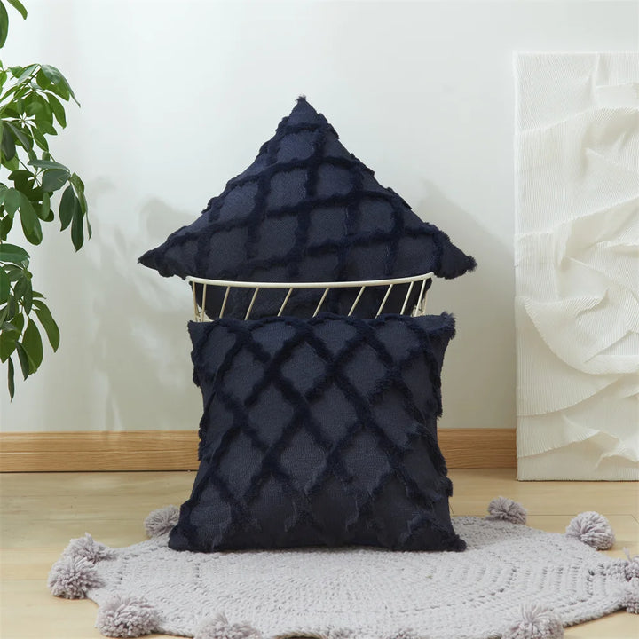 3D Plush Geometric Embroidered Cushion Cover