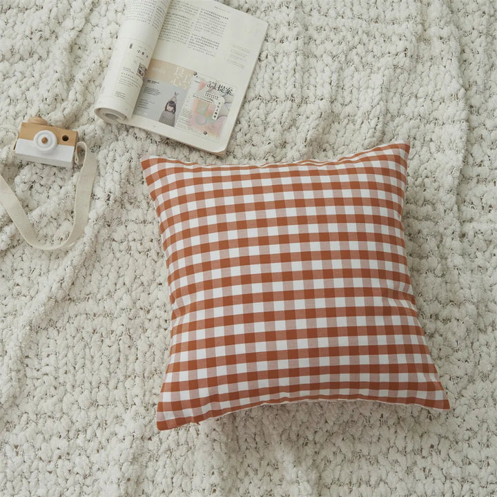 Orange Plaid Cushion Cover for Sofa & Autumn Décor