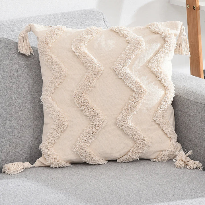 Boho Tufted Pillow Cover – Tassel Cotton Cushion Case