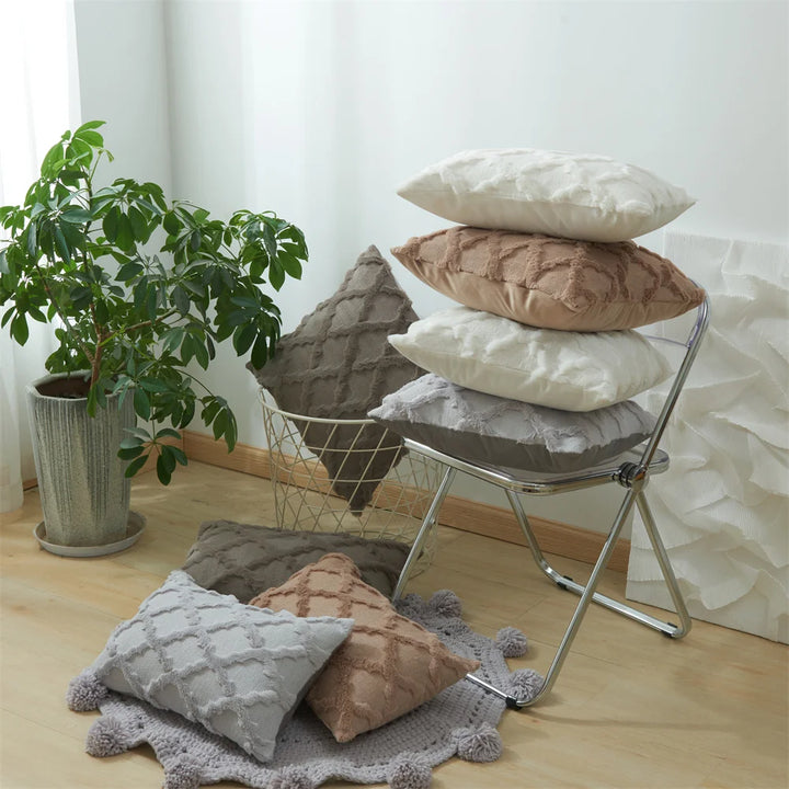 3D Plush Geometric Embroidered Cushion Cover