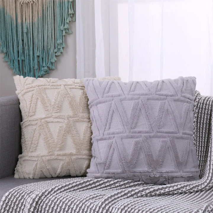 Luxury Faux Wool Embroidered Pillow Cover – Soft Plush Cushion