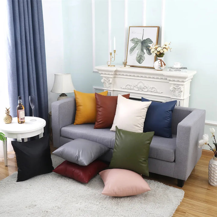Luxury Faux Leather Cushion Cover – Modern Decorative