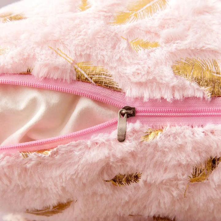 Faux Fur Pillow Cover – Gold Leaf Plush Cushion
