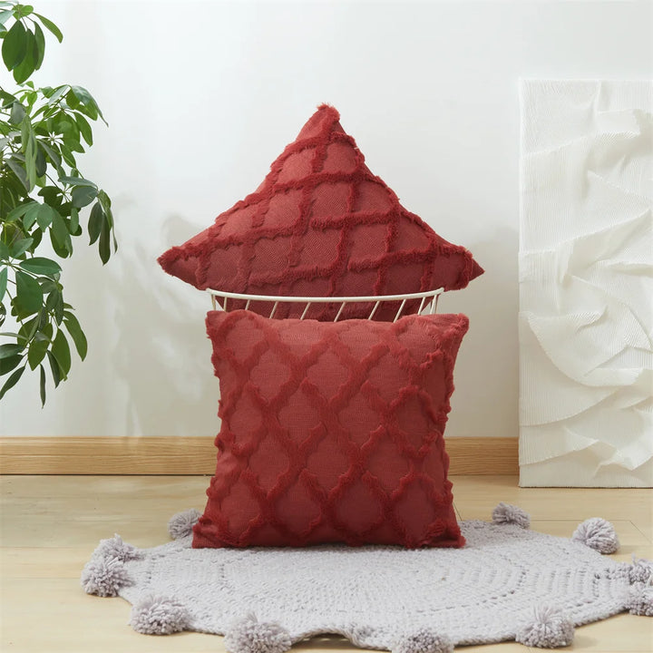 3D Plush Geometric Embroidered Cushion Cover