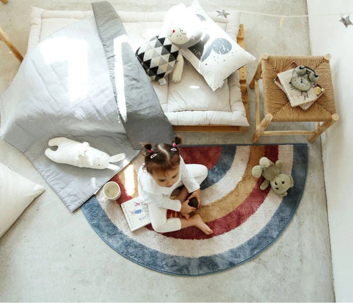 Nordic Cartoon Plush Rug – Non-Slip Semicircle Kids Mat