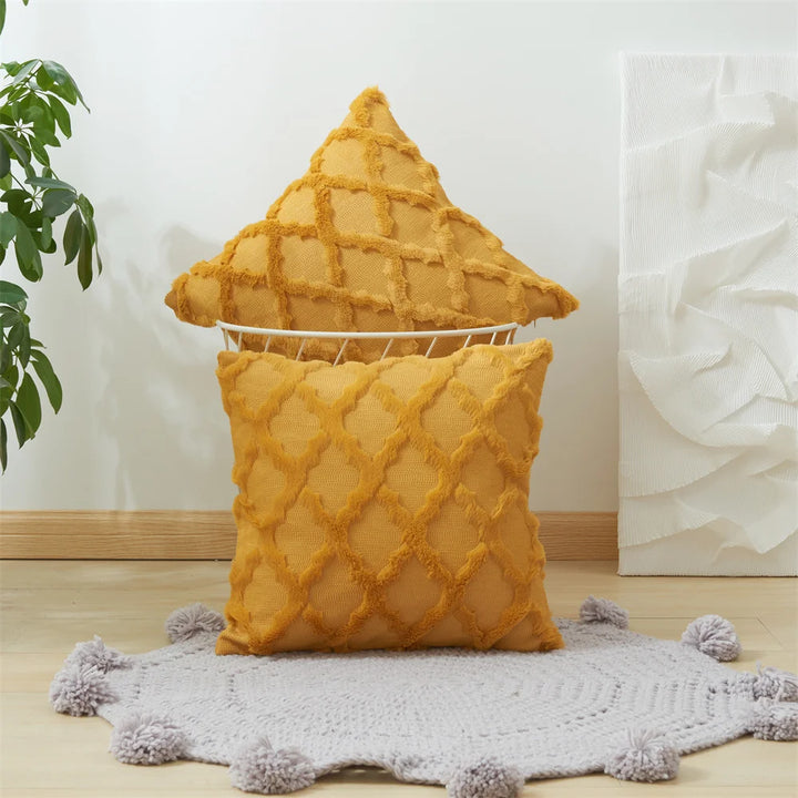 3D Plush Geometric Embroidered Cushion Cover