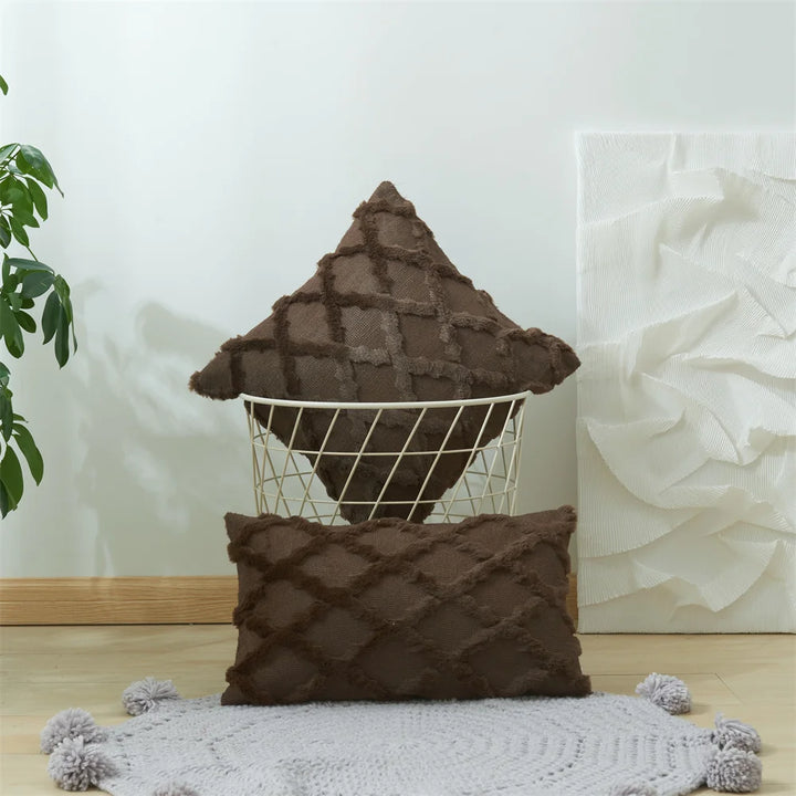 3D Plush Geometric Embroidered Cushion Cover