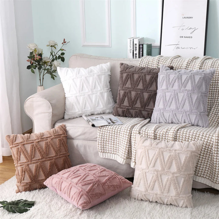 Soft Plush Faux Wool Throw Pillow Covers – Luxury Nordic Embroidered Cushion Cases for Sofa, Bed & Living Room Decor