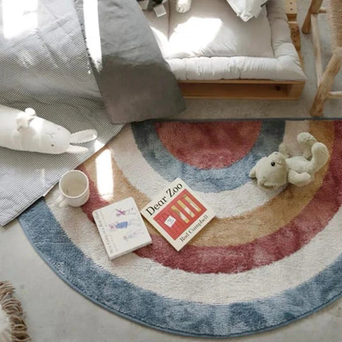 Nordic Cartoon Plush Rug – Non-Slip Semicircle Kids Mat