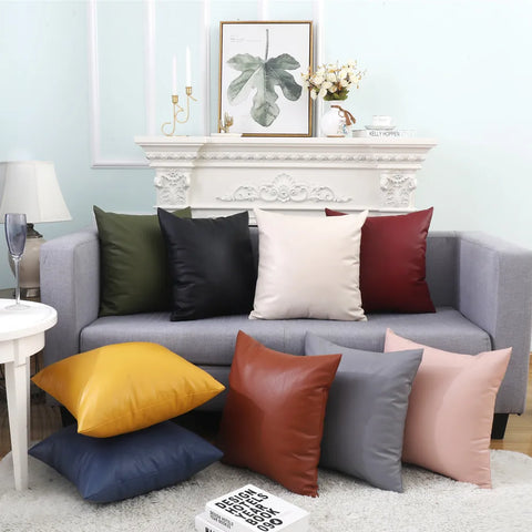 Luxury Faux Leather Cushion Cover – Modern Decorative