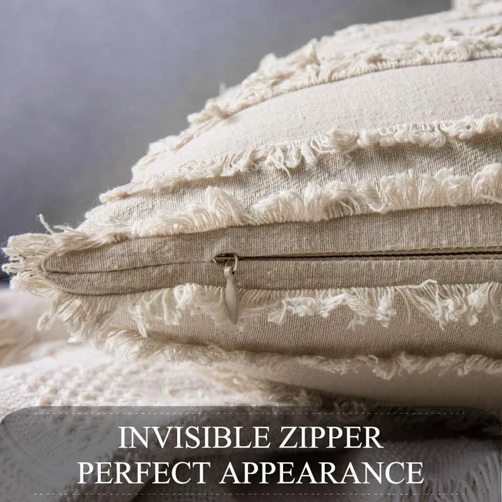 Boho Tassel Throw Pillow Covers – Striped Jacquard Decorative Cushion Cases for Sofa, Bed & Living Room