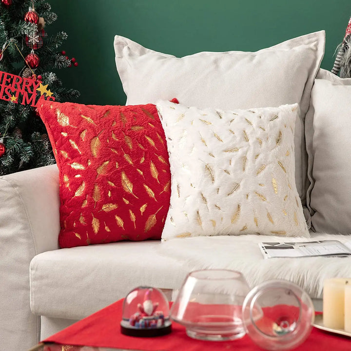 Faux Fur Pillow Cover – Gold Leaf Plush Cushion