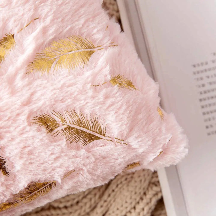 Faux Fur Pillow Cover – Gold Leaf Plush Cushion