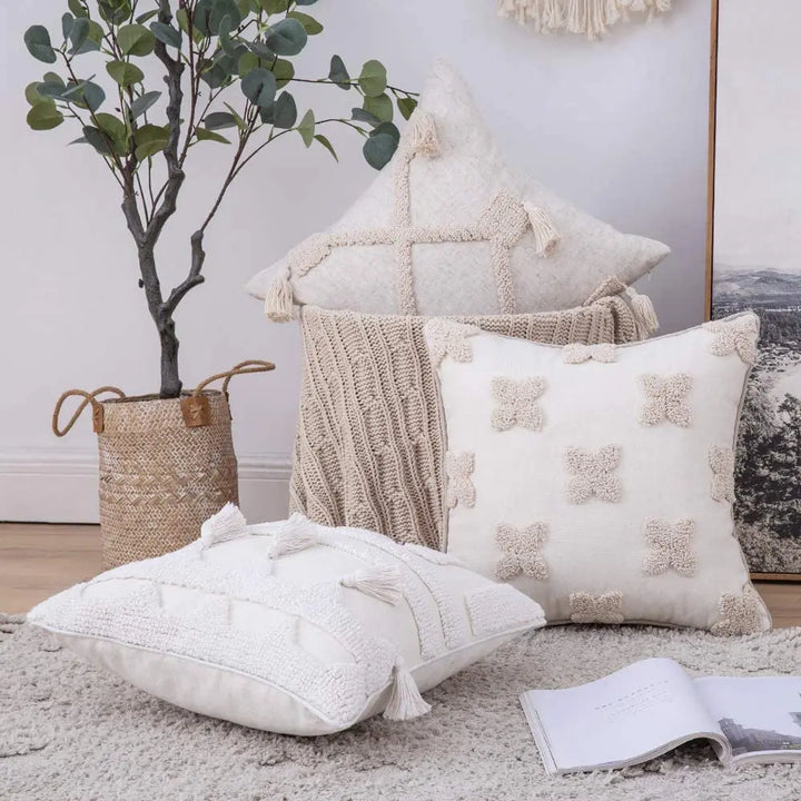 Moroccan Boho Tufted Tassel Cushion Cover – Decorative Pillow