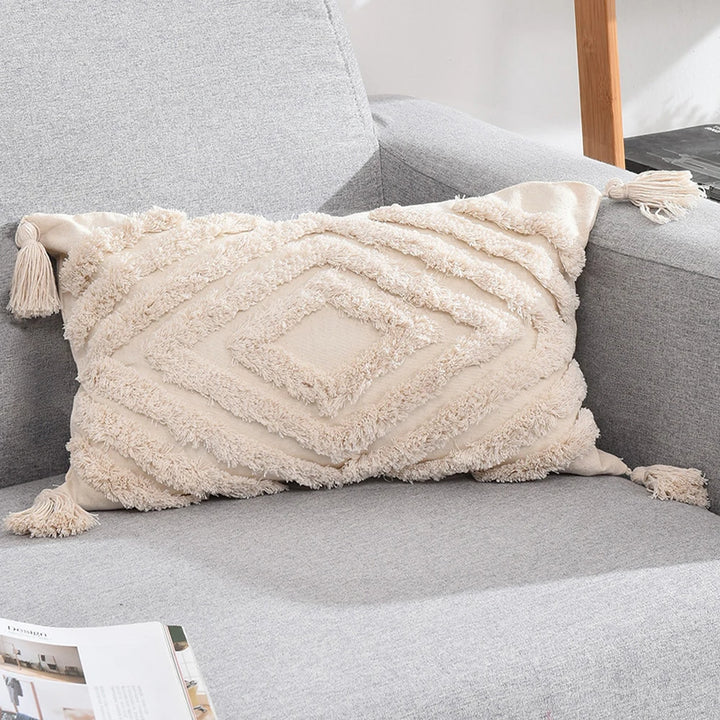 Boho Tufted Pillow Cover – Tassel Cotton Cushion Case