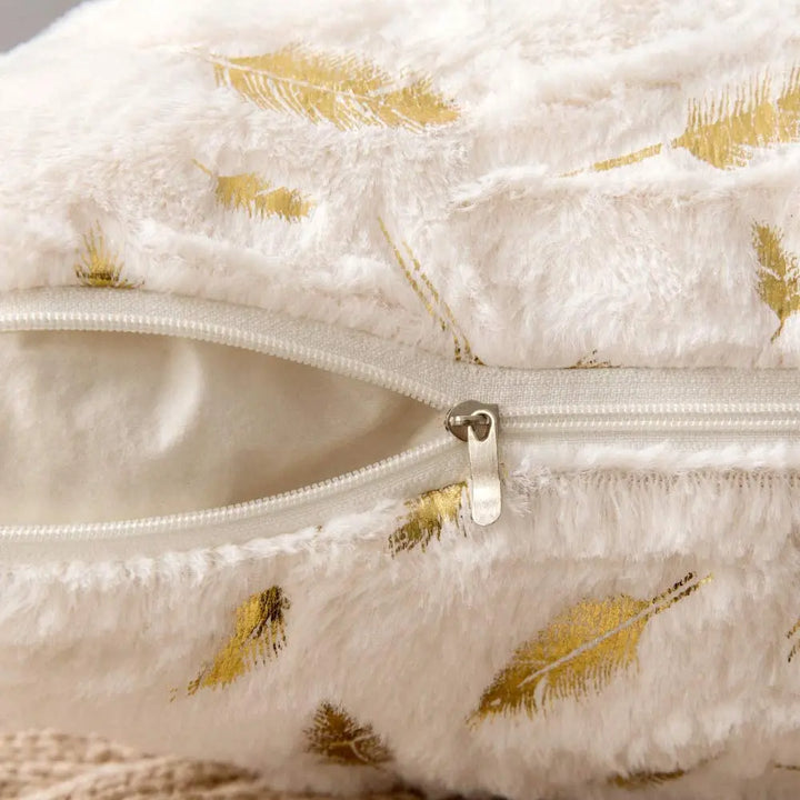 Faux Fur Pillow Cover – Gold Leaf Plush Cushion