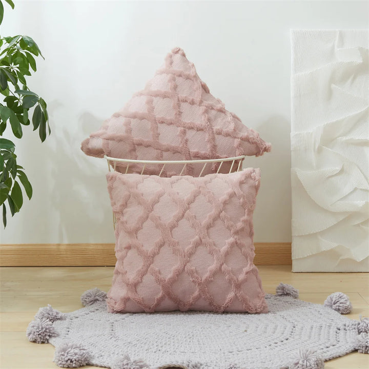 3D Plush Geometric Embroidered Cushion Cover