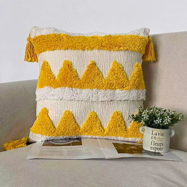 Luxury Chenille Tufted Boho Pillow Covers – Decorative Cushion Cases with Tassels for Sofa, Bed & Farmhouse Decor