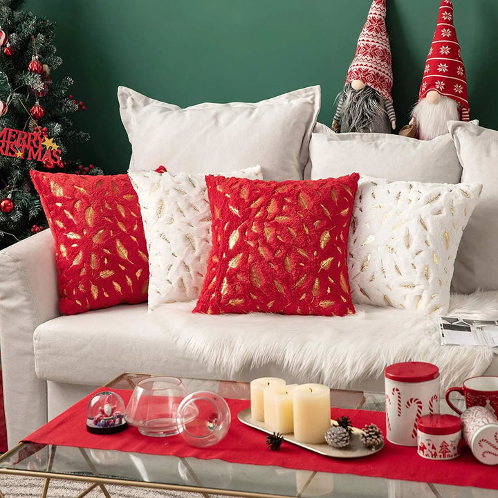 Faux Fur Pillow Cover – Gold Leaf Plush Cushion