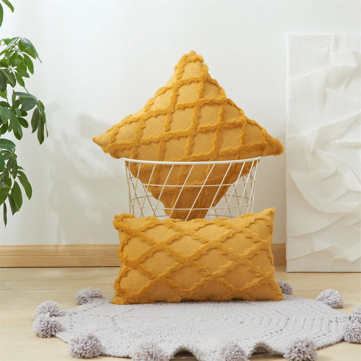 3D Plush Geometric Embroidered Cushion Cover
