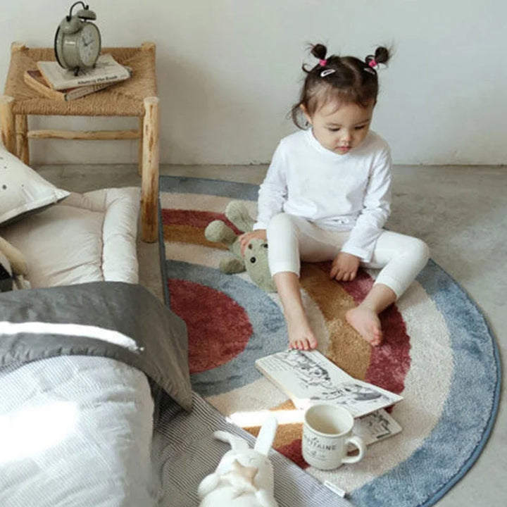 Nordic Cartoon Plush Rug – Non-Slip Semicircle Kids Mat