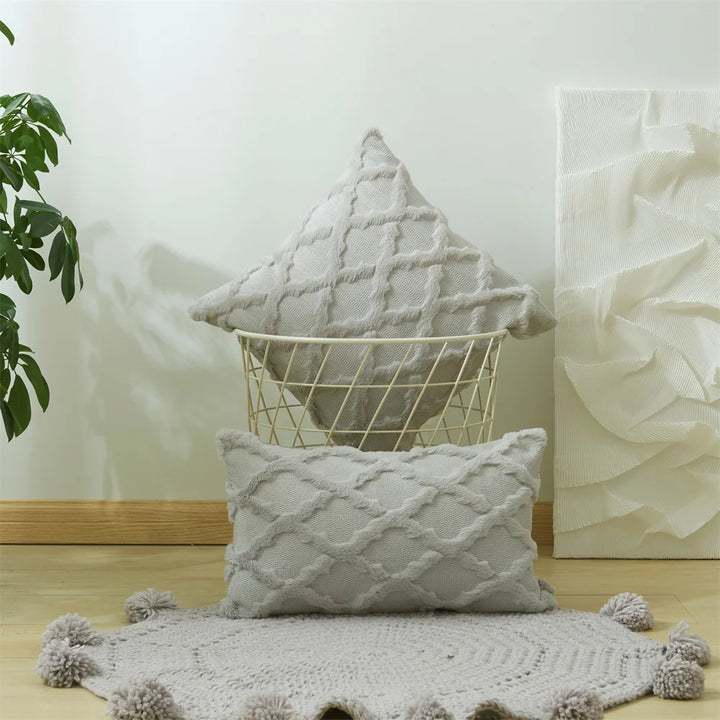 3D Plush Geometric Embroidered Cushion Cover