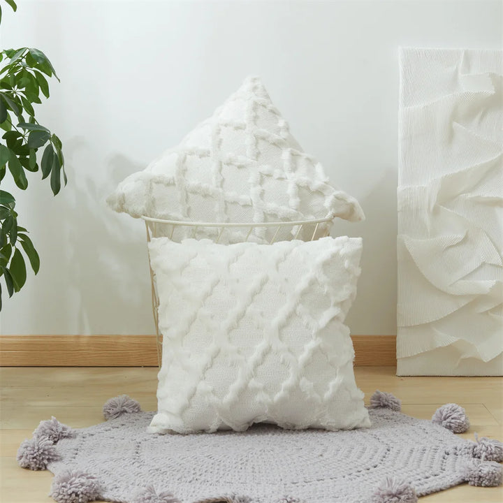 3D Plush Geometric Embroidered Cushion Cover