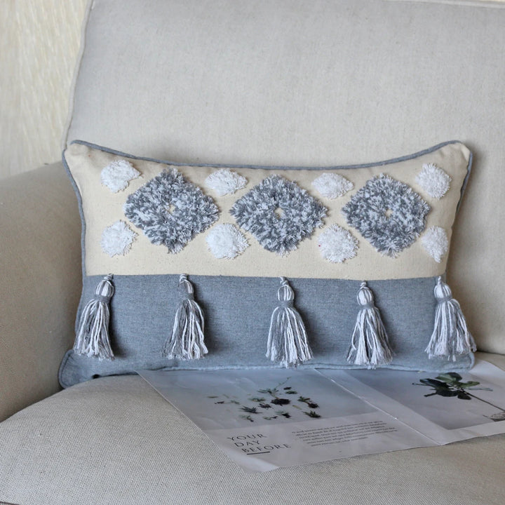 Boho Tassel Cushion Cover – Tufted Moroccan Macrame Pillow