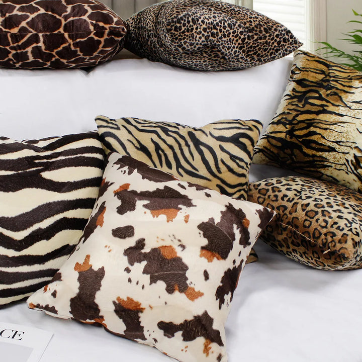 Leopard Print Faux Fur Pillow Cover – Soft Plush Cushion
