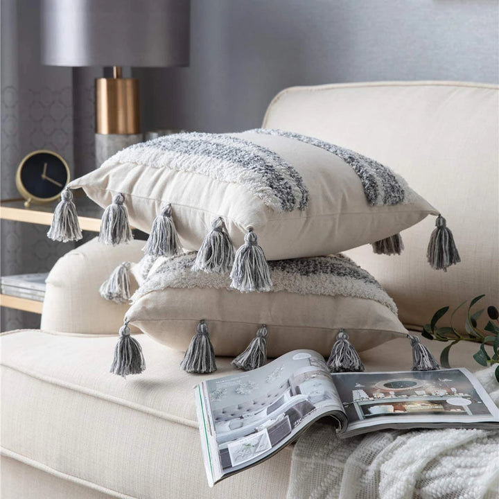 Boho Tufted Tassel Cushion Covers – Luxury Cotton Macrame Decorative Pillow Cases for Sofa, Bed & Living Room Decor