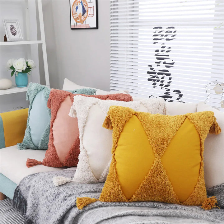 Boho Tufted Cushion Cover – Geometric Tribal Pillow