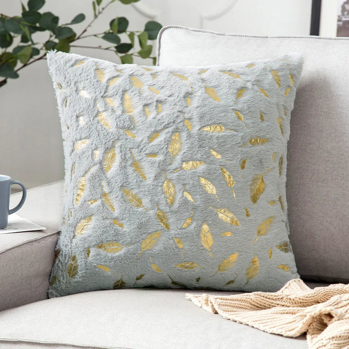 Faux Fur Pillow Cover – Gold Leaf Plush Cushion