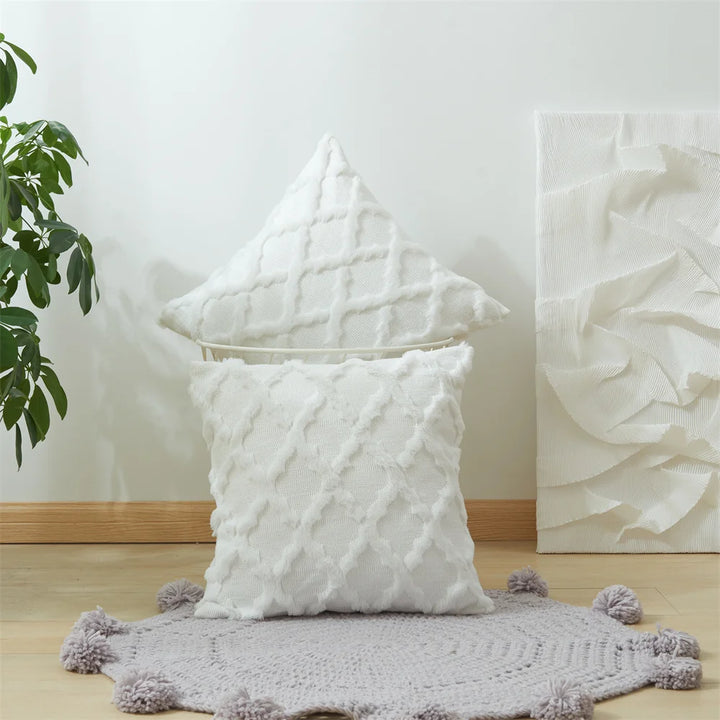 3D Plush Geometric Embroidered Cushion Cover
