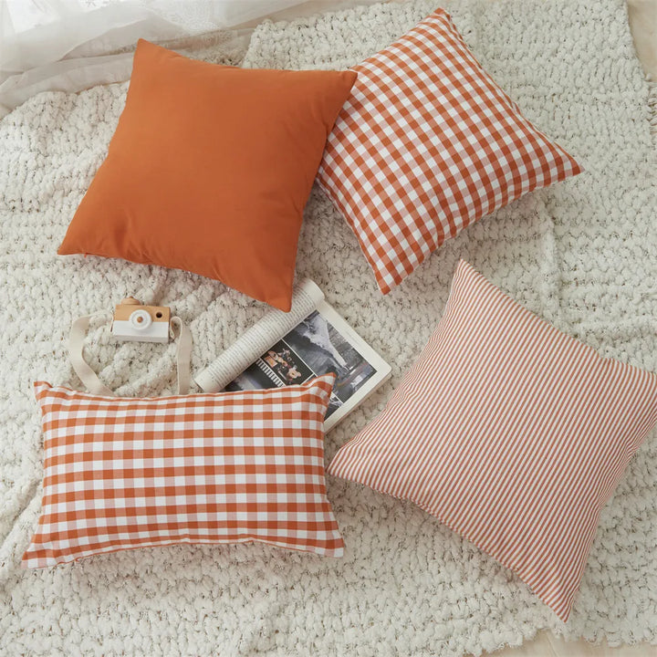 Orange Plaid Cushion Cover for Sofa & Autumn Décor