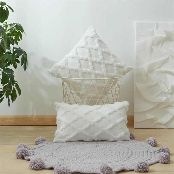 3D Plush Geometric Embroidered Cushion Cover