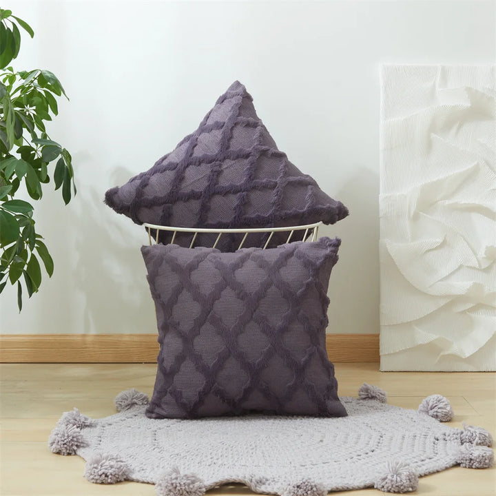 3D Plush Geometric Embroidered Cushion Cover