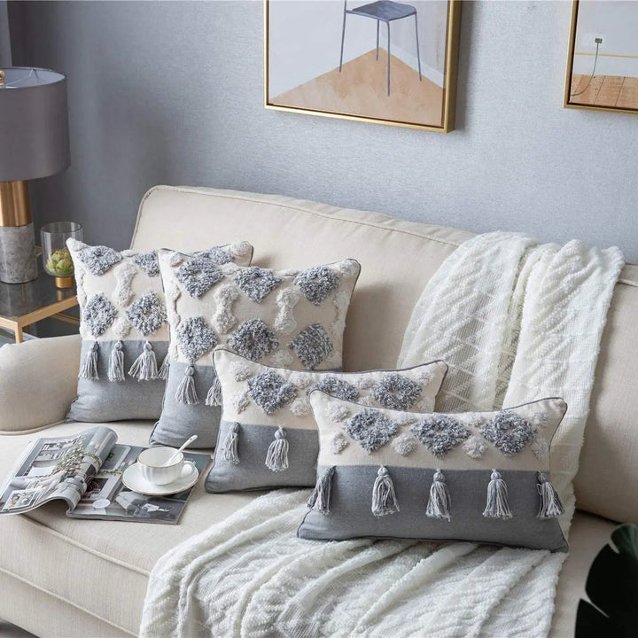 Boho Tassel Cushion Cover – Tufted Moroccan Macrame Pillow